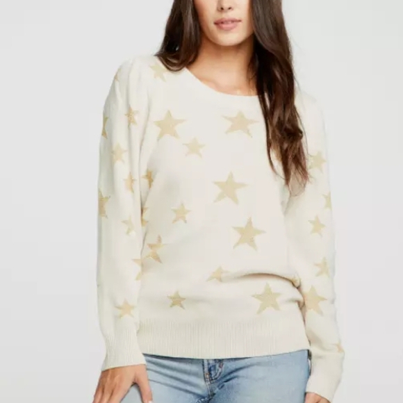 Cream and Tan Crew Neck Sweater with Star Pattern - Picture 2 of 9